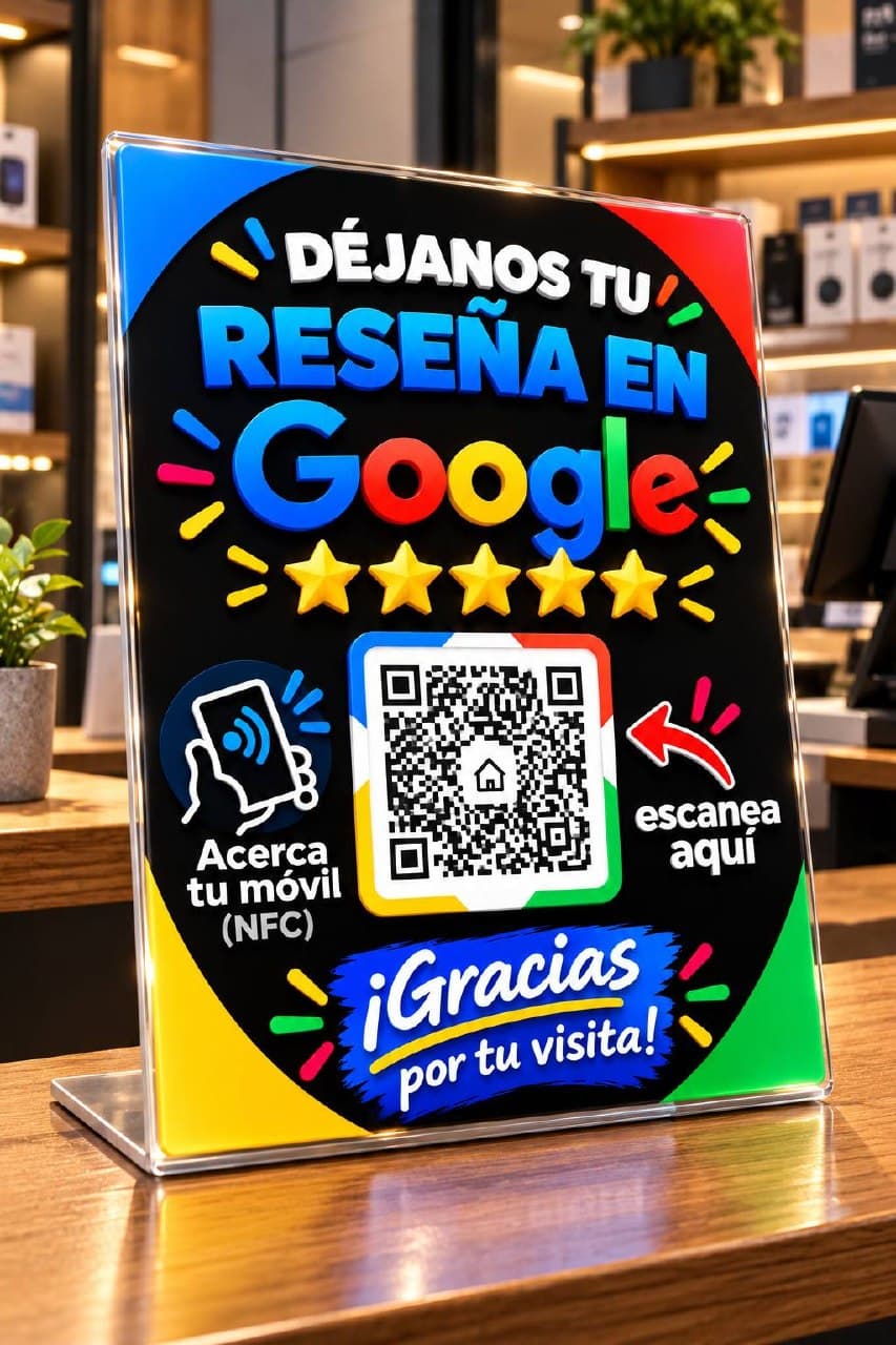 Placa NFC de colores para dejar una reseña en Google